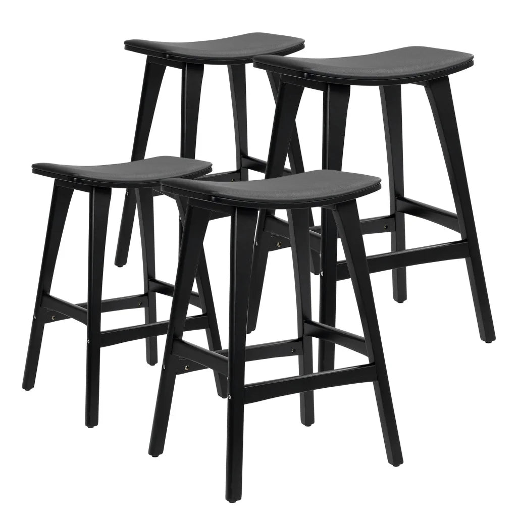 4X Wooden Bar Stool Padded PU Leather Dining Chair KANSO