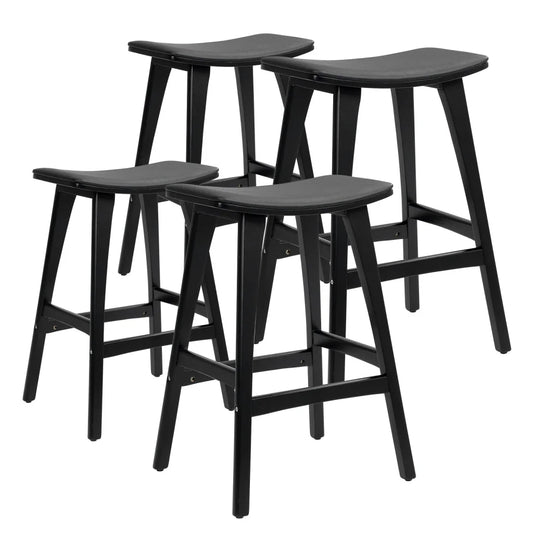 4X Wooden Bar Stool Padded PU Leather Dining Chair KANSO