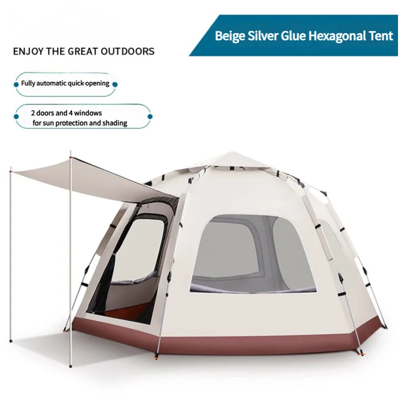 5-8 Person Hexagonal Camping Tent | Double-Layer Silver