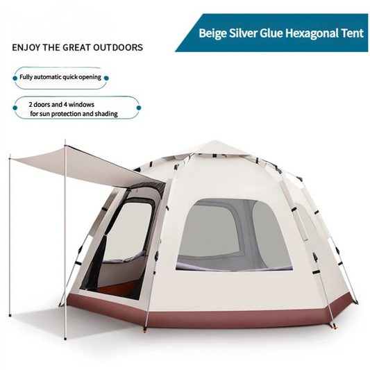 5-8 Person Hexagonal Camping Tent | Double-Layer Silver