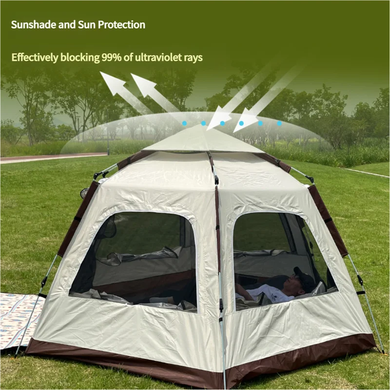 5-8 Person Hexagonal Camping Tent | Double-Layer Silver