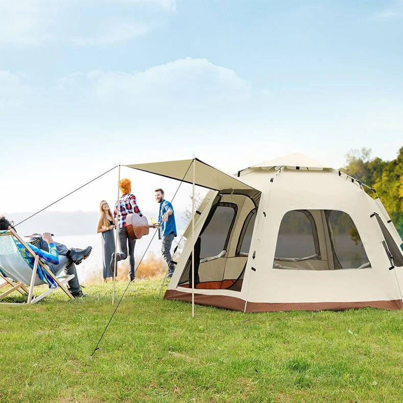 5-8 Person Square Camping Tent | Double-Layer Silver Coated