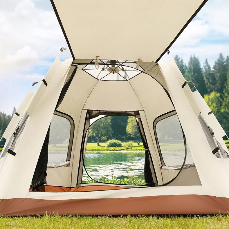 5-8 Person Square Camping Tent | Double-Layer Silver Coated