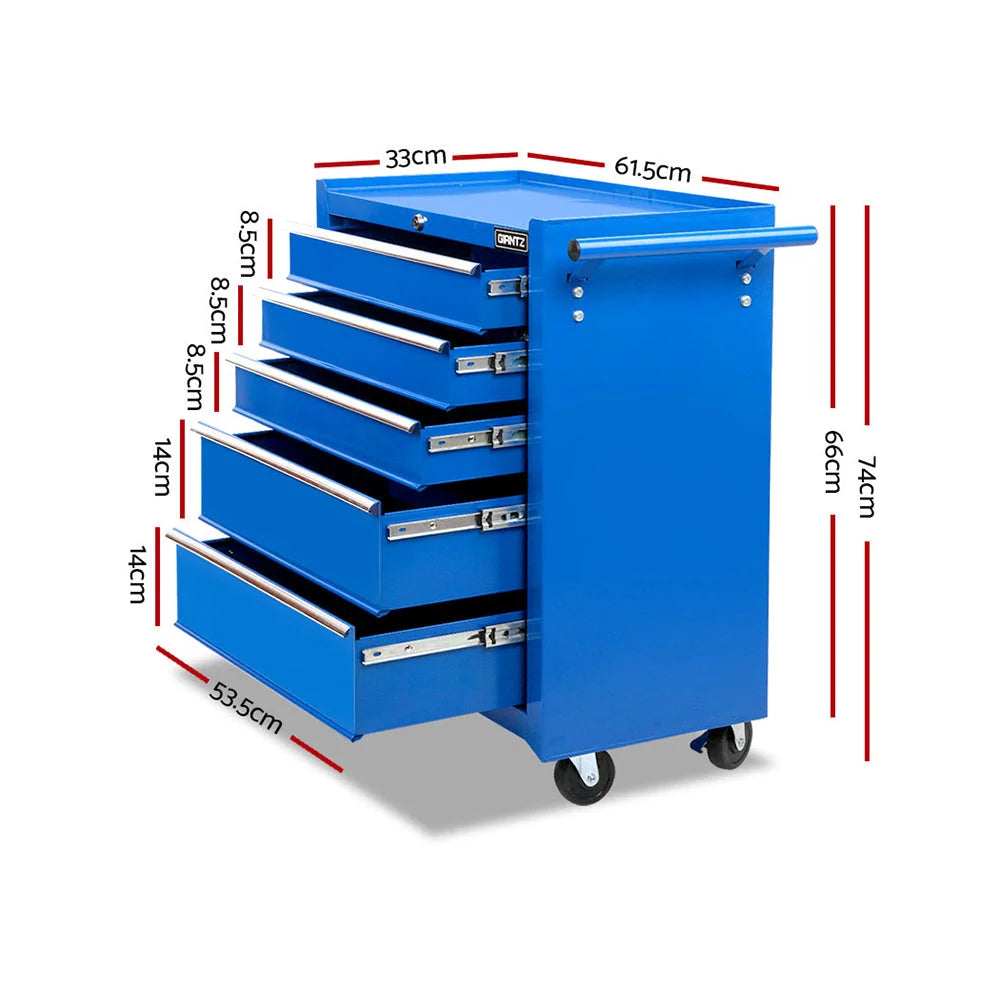 5-Drawer Mechanic Tool Box Storage Trolley - Blue - Tools