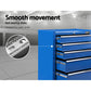 Blue tool box cabinet with cabinet drawers and lockable top chest