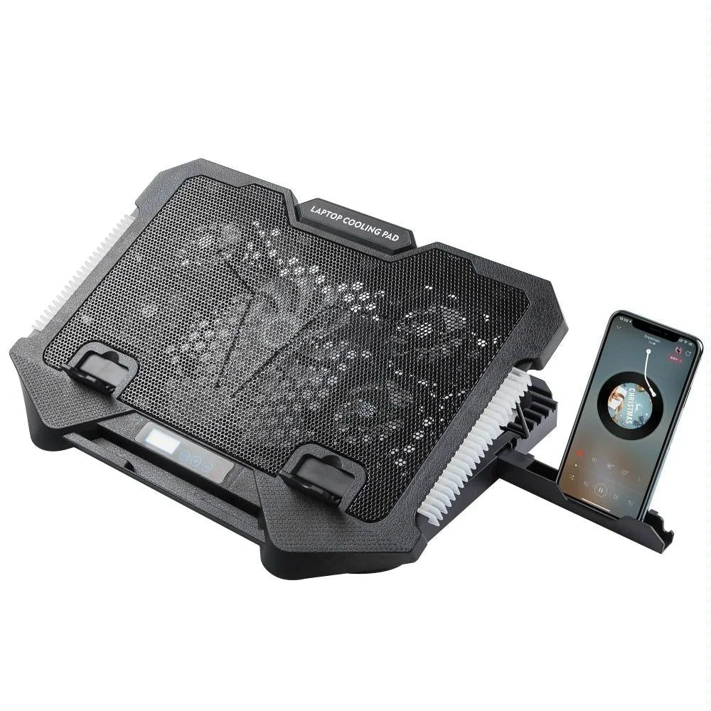 5-Fan Laptop Cooling Pad With Adjustable Stand And Phone Holder-1922443477405274117