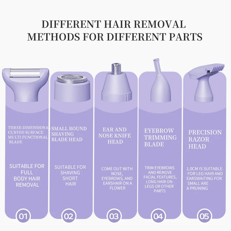 5-in-1 Electric Lady Shaver & Grooming Kit - LCD Display