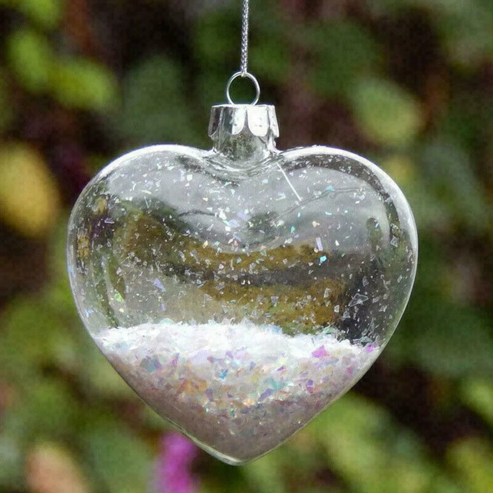 5 Pack Iridescent Glass Heart Ornaments Fillable Baubles