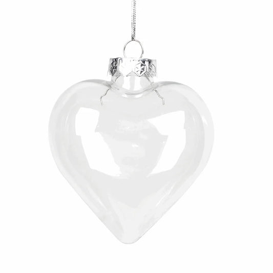 5 Pack Iridescent Glass Heart Ornaments Fillable Baubles