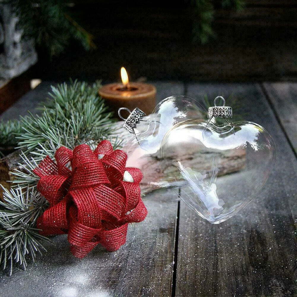 5 Pack Iridescent Glass Heart Ornaments Fillable Baubles