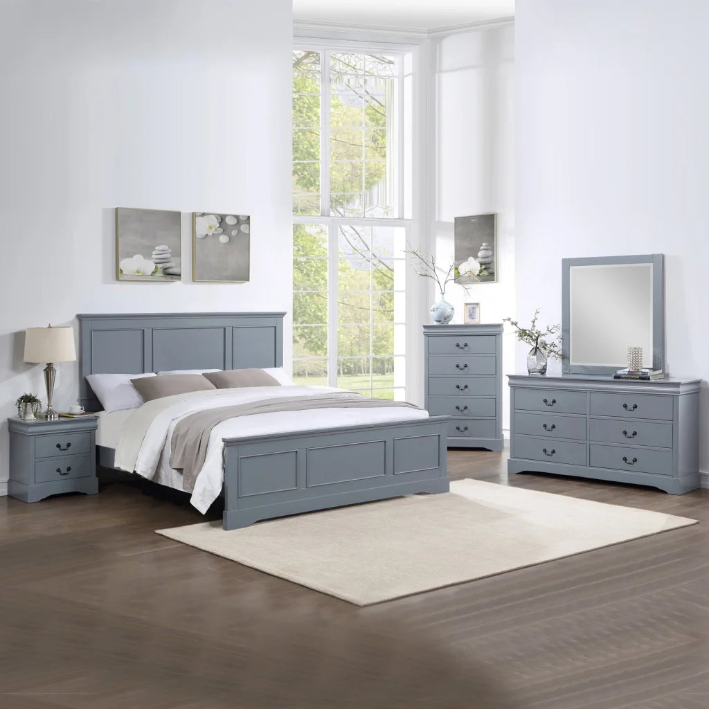 5 Pieces Bedroom Suite in Solid Wood & MDF Queen Size Grey
