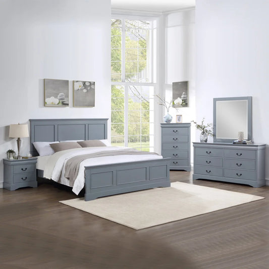 5 Pieces Bedroom Suite in Solid Wood & MDF Queen Size Grey