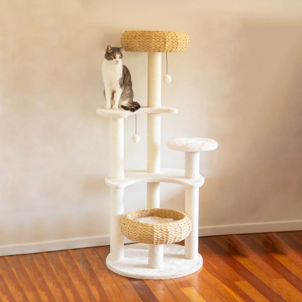 5-Platform Plush and Wicker Cat Tree - Pet Care