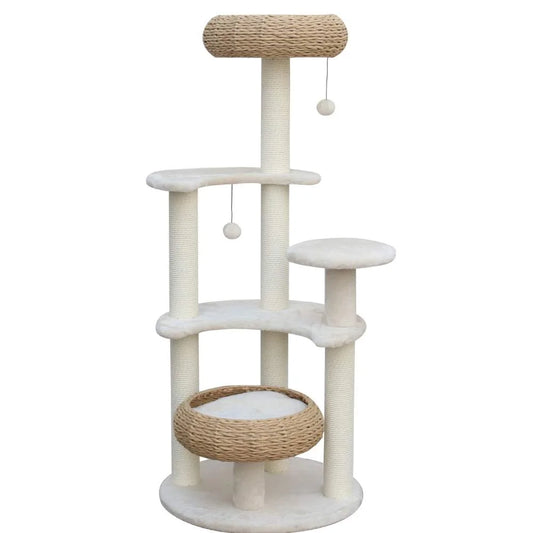 5-Platform Plush and Wicker Cat Tree - Pet Care