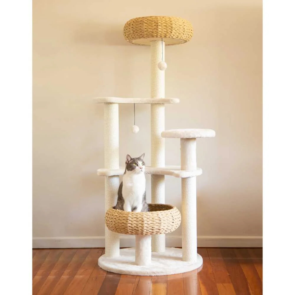 5-Platform Plush and Wicker Cat Tree - Pet Care