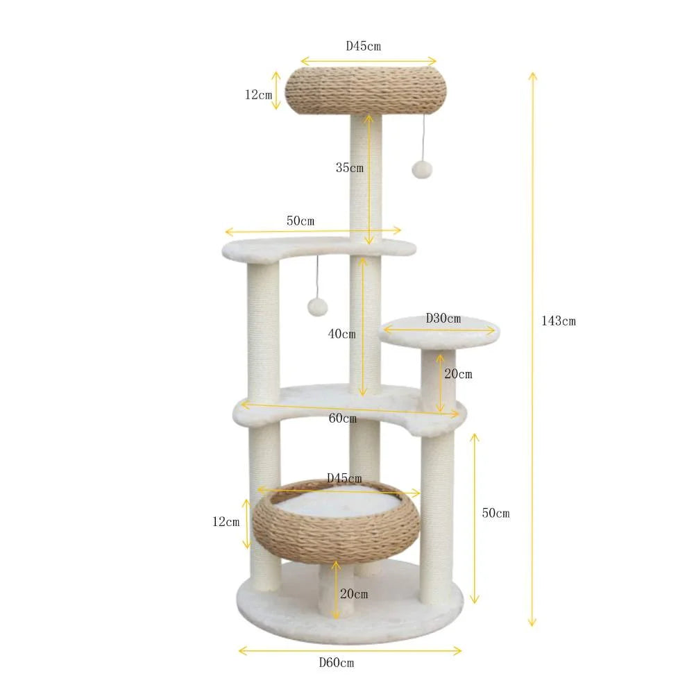 5-Platform Plush and Wicker Cat Tree - Pet Care