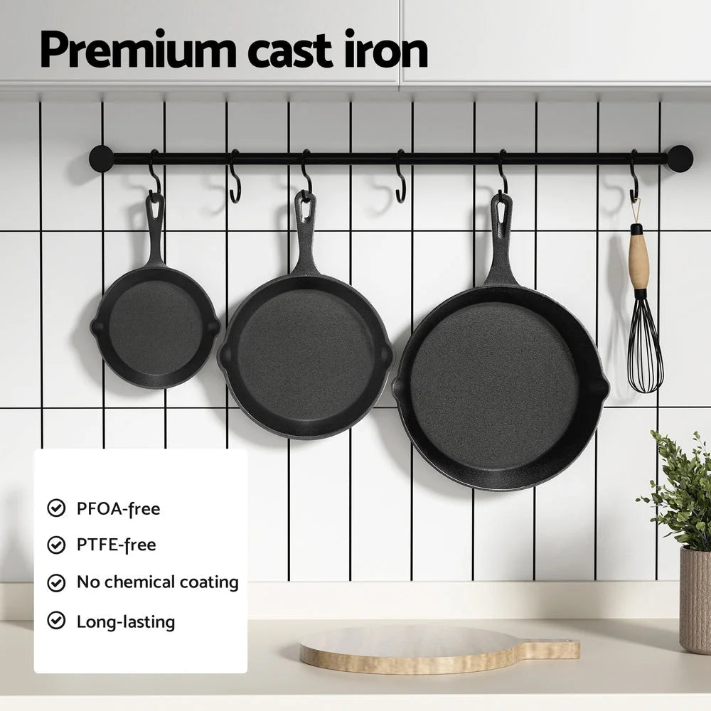 5-star chef Non Stick Frying Pan Cast Iron 3PCS - Home &