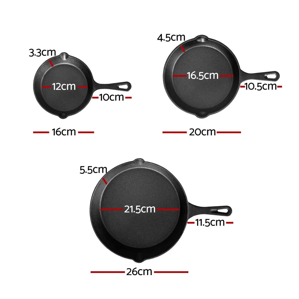 5-star chef Non Stick Frying Pan Cast Iron 3PCS - Home &