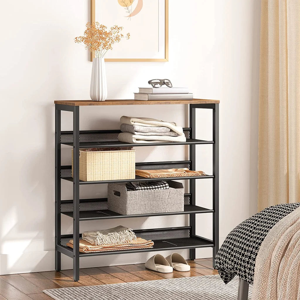 5-Tier Shoe Rack Industrial Shoe Organizer Storage Bench