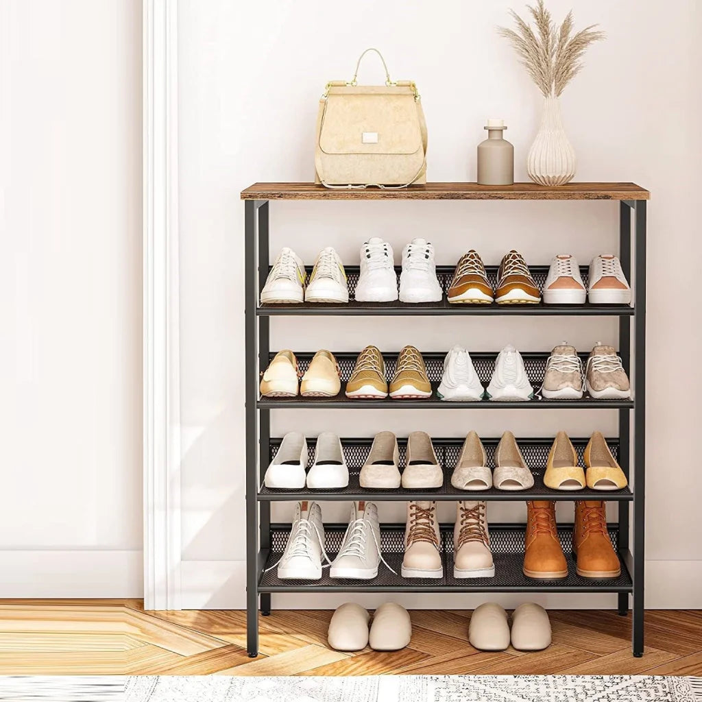 5-Tier Shoe Rack Industrial Shoe Organizer Storage Bench