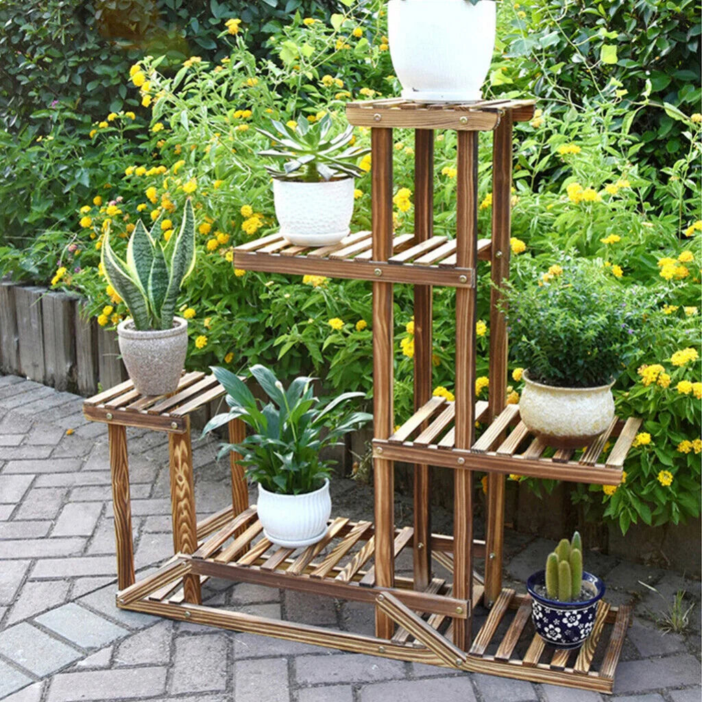 5-Tier Wooden Plant Stand Flower Display Shelf Indoor