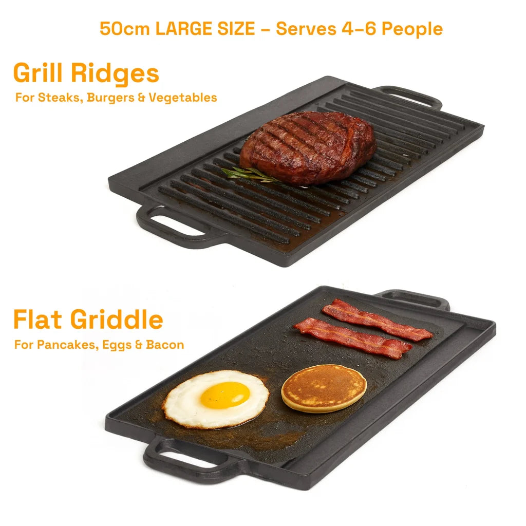 50 cm Reversible Cast Iron Grill & Griddle -Dual-Sided