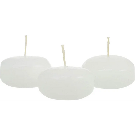 50 Pack White Floating Candles - 6 Hour Burn 5.8cm Diameter
