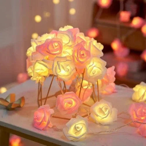50 Pink n White Rose 3D Fairy Lights 5M LONG String Battery
