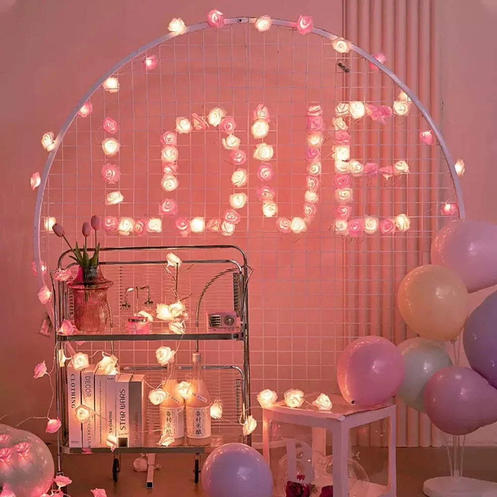 50 Pink n White Rose 3D Fairy Lights 5M LONG String Battery