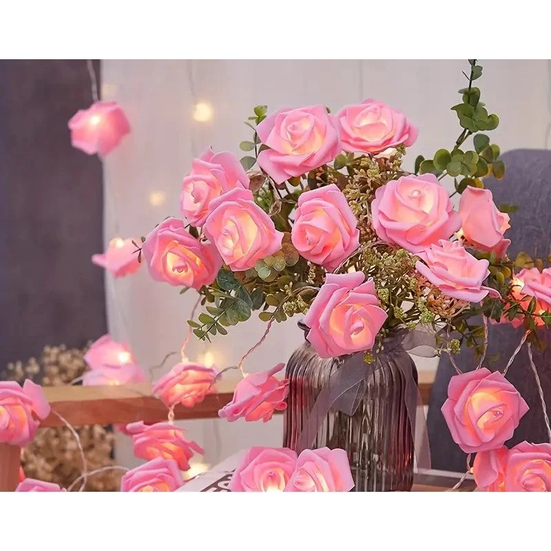 50 Pink Rose 3D Fairy Lights 5M LONG String Battery (AA)