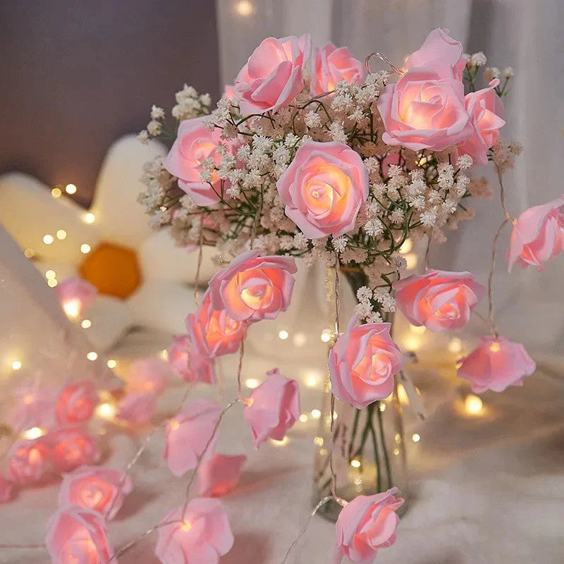 50 Pink Rose 3D Fairy Lights 5M LONG String Battery (AA)