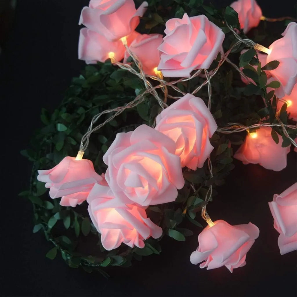 50 Pink Rose 3D Fairy Lights 5M LONG String Battery (AA)