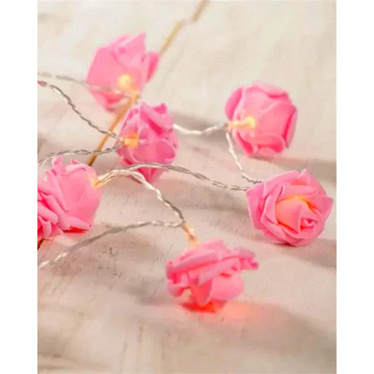 50 Pink Rose 3D Fairy Lights 5M LONG String Battery (AA)