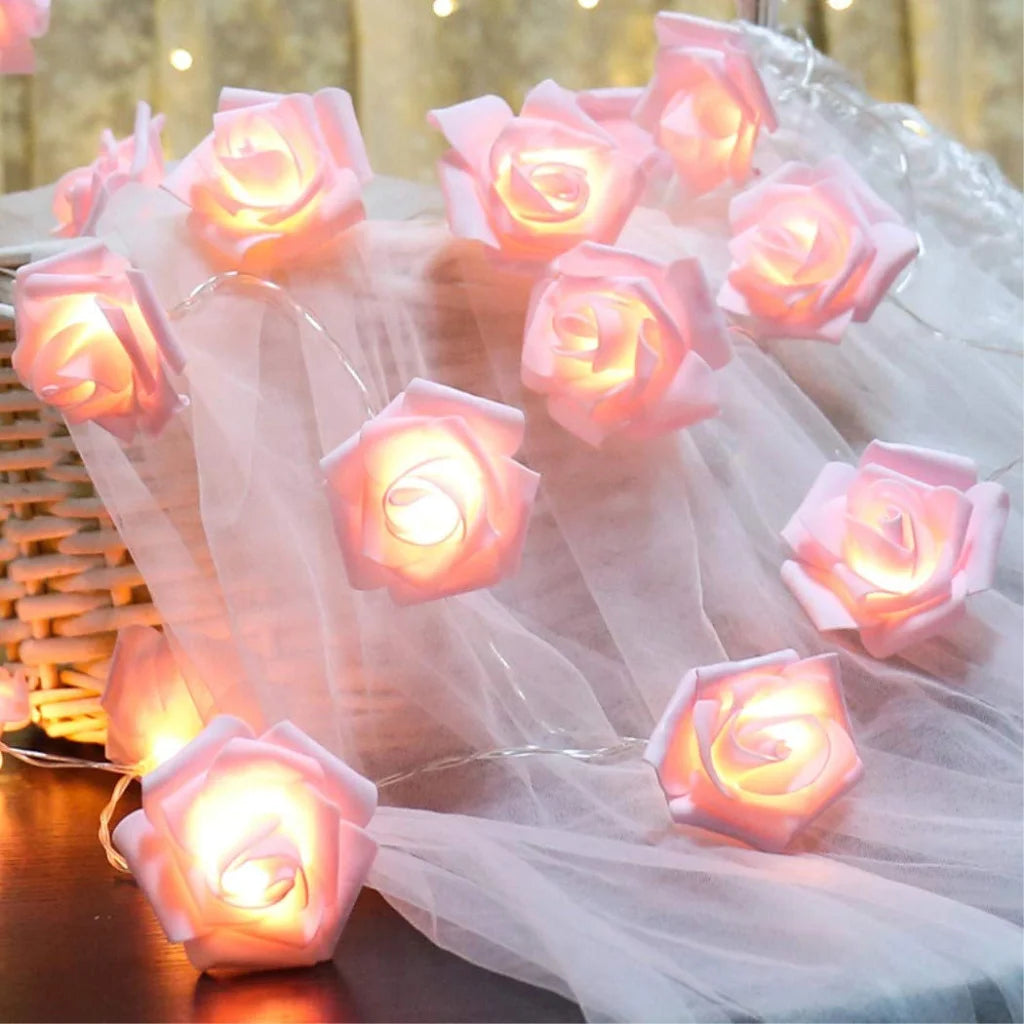 50 Pink Rose 3D Fairy Lights 5M LONG String Battery (AA)