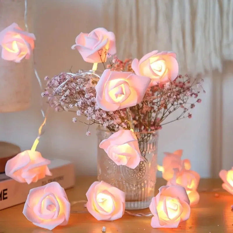 50 Pink Rose 3D Fairy Lights 5M LONG String Battery (AA)