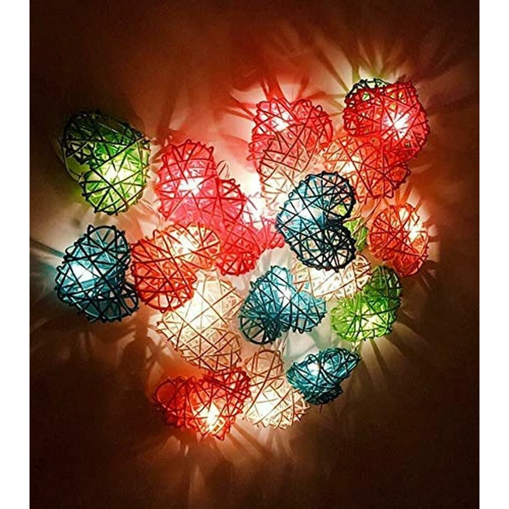 50 Rainbow 3D Hollowed Rattan Heart-Shaped 5M LONG String