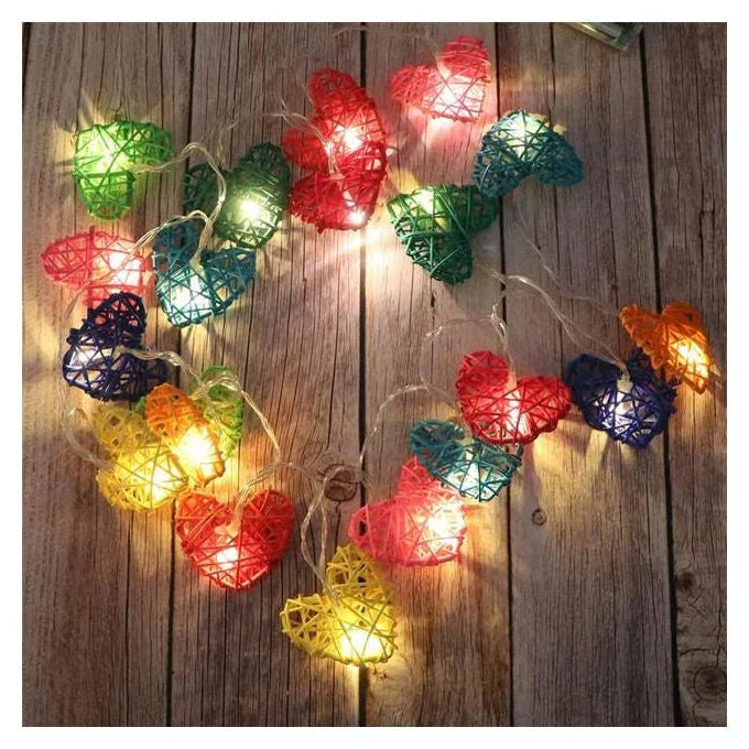 50 Rainbow 3D Hollowed Rattan Heart-Shaped 5M LONG String