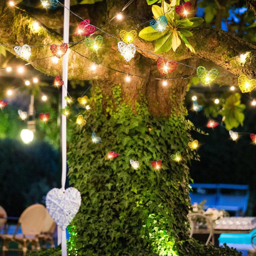 50 Rainbow 3D Hollowed Rattan Heart-Shaped 5M LONG String