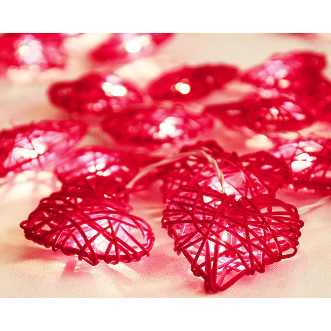 50 Red 3D Hollowed Rattan Heart-Shaped 5M LONG String Fairy