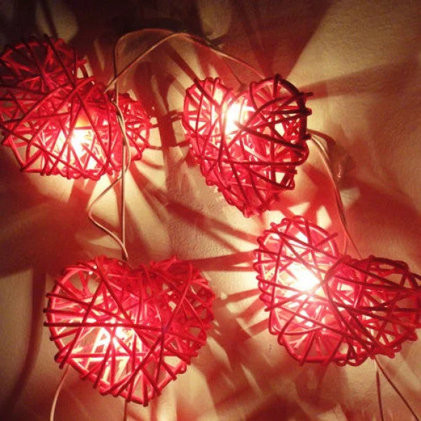 50 Red 3D Hollowed Rattan Heart-Shaped 5M LONG String Fairy