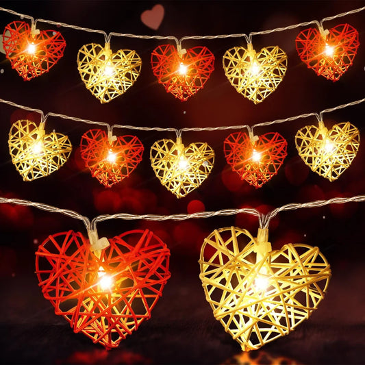 50 Red and White 3D Hollowed Rattan Heart-Shaped 5M LONG