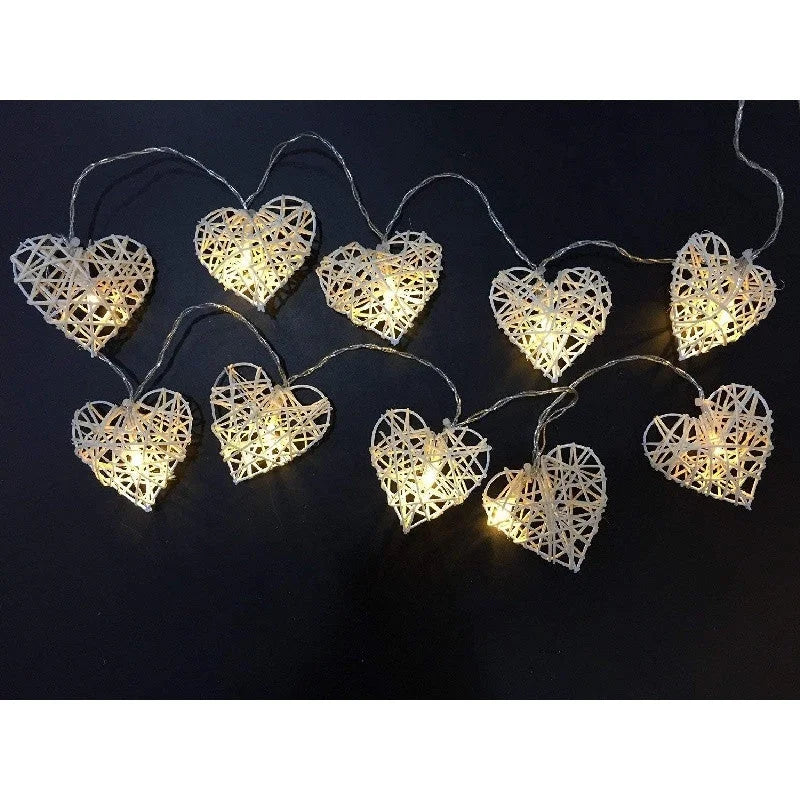 50 White 3D Hollowed Rattan Heart-Shaped 5M LONG String