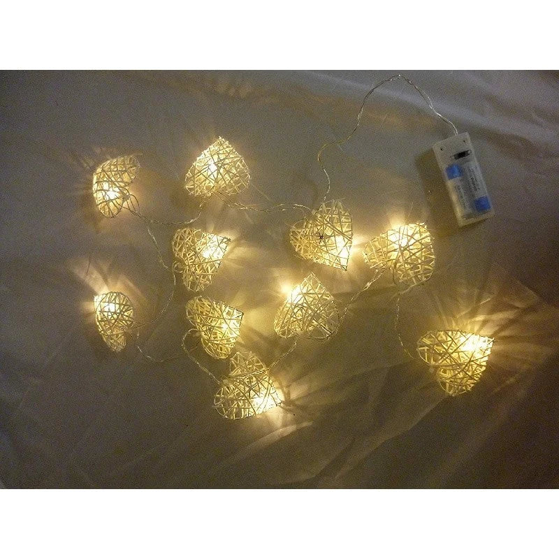 50 White 3D Hollowed Rattan Heart-Shaped 5M LONG String
