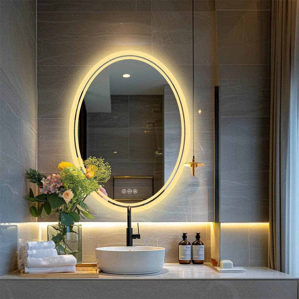 Mirror with led bathroom oval dimmable