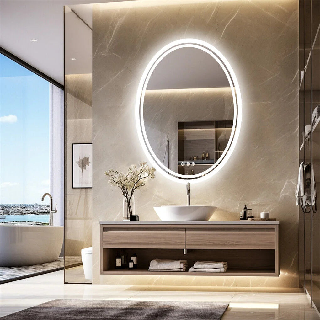 Mirror with led bathroom oval dimmable anti