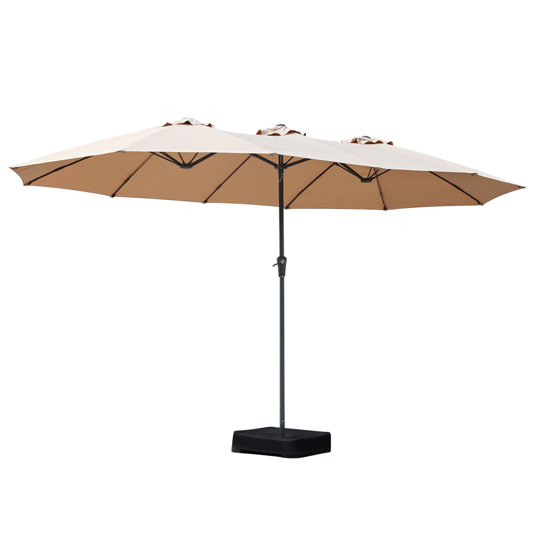 Centra 4.5M Double-sided Patio Umbrella Outdoor Umbrella Base Stand Khaki
