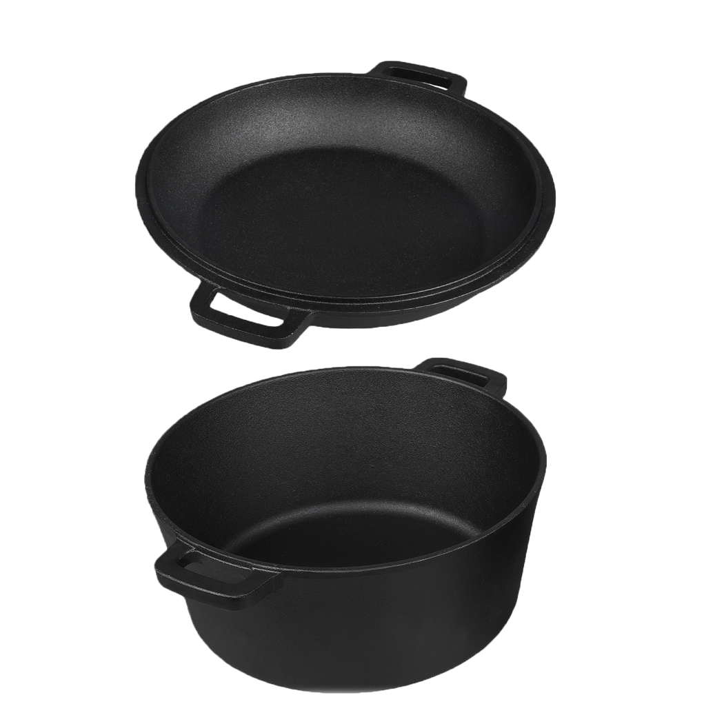 Toque 5.84L Double Dutch Oven 2 in 1 Cast Iron Pan