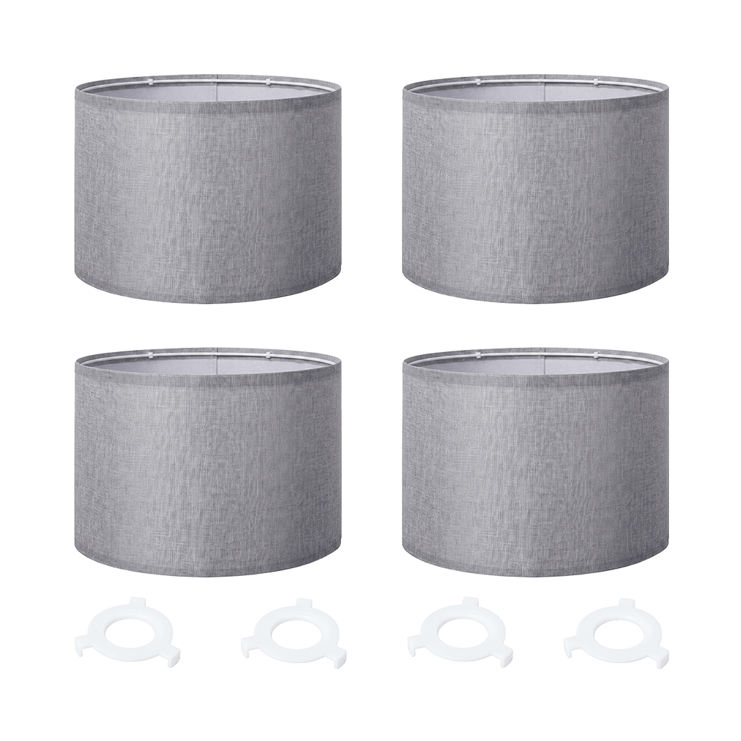 Emitto Lamp Shade 4pc Linen Drum E26 E27 with E14 Rings for Home Decor Grey