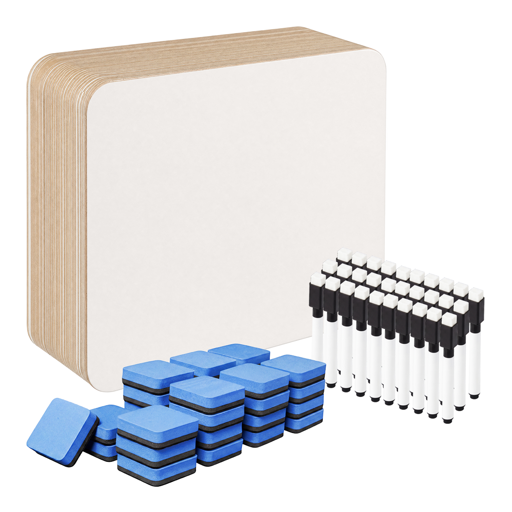 Levede Mini Whiteboard 30 Pack 2 Sided with Pens Erasers Classroom White