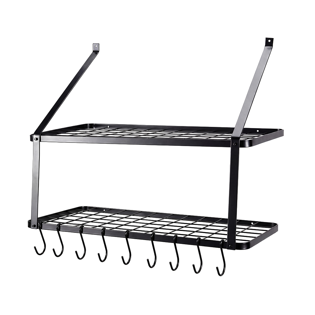 Toque Metal Pot Pan Rack Hanging Kitchen Shelf Wall Mounted Organizer 10 Hooks